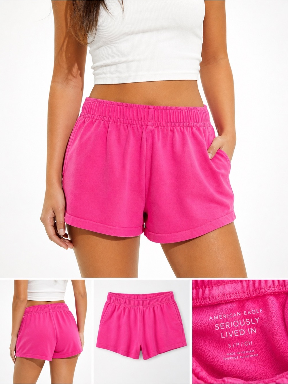American Eagle “Seriously Lived In” Hot Pink Athletic Shorts Elastic Waist Sz S